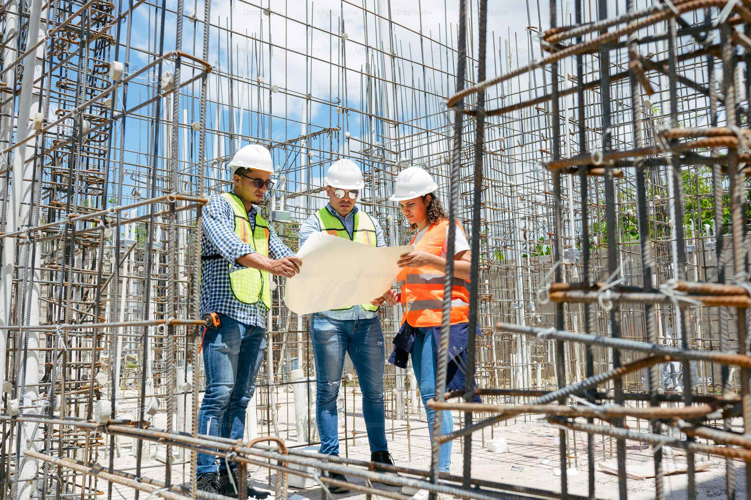 Construction site with progress billing documents and calculator